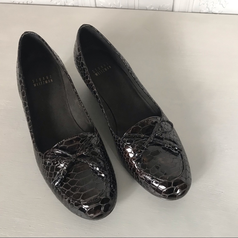 Stuart Weitzman Brown Patent Leather Slip On Wedge Heel Dress Shoe